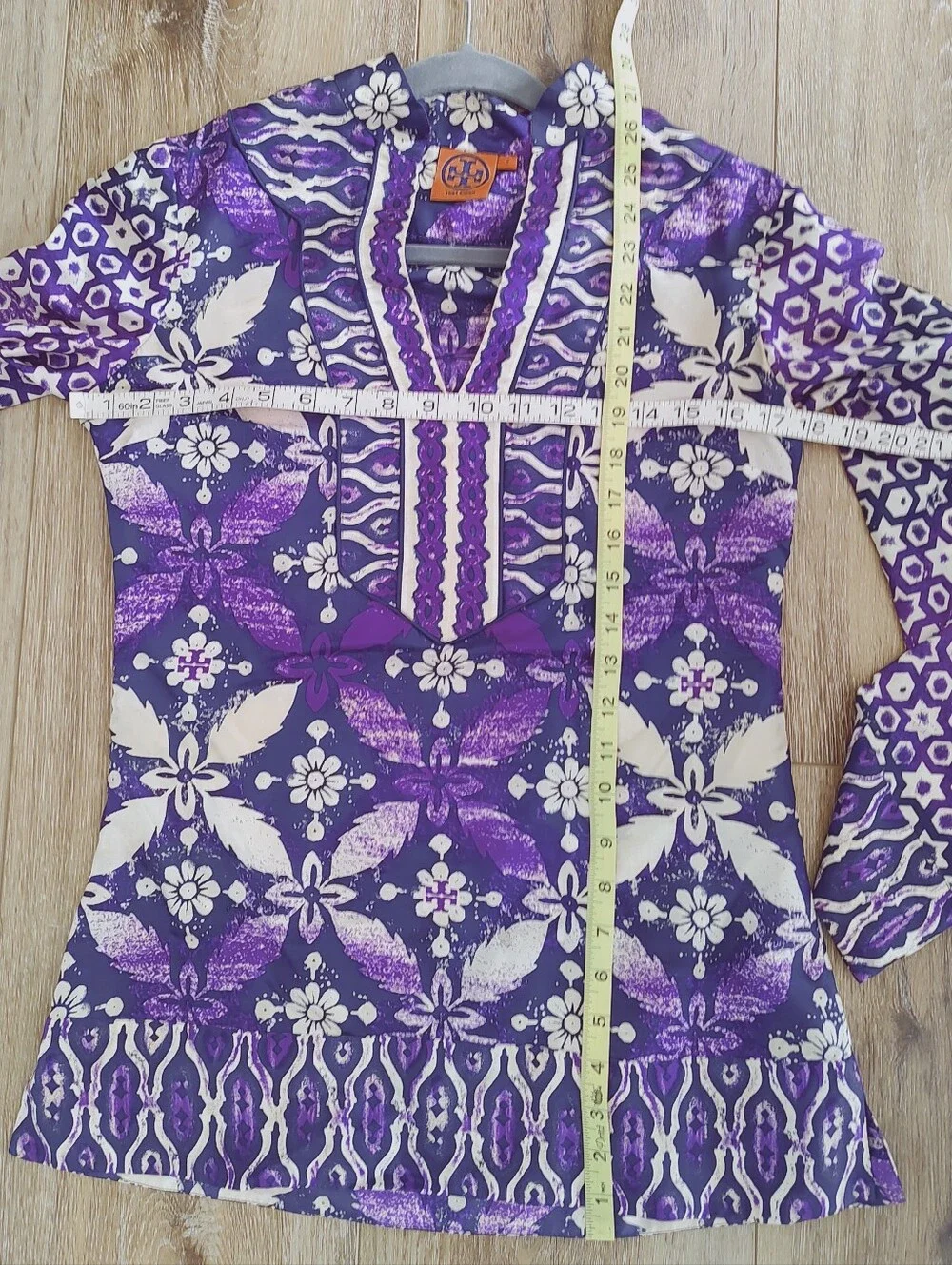 Tory Burch Silk V-Neck Ikat Tunic Top Size 2